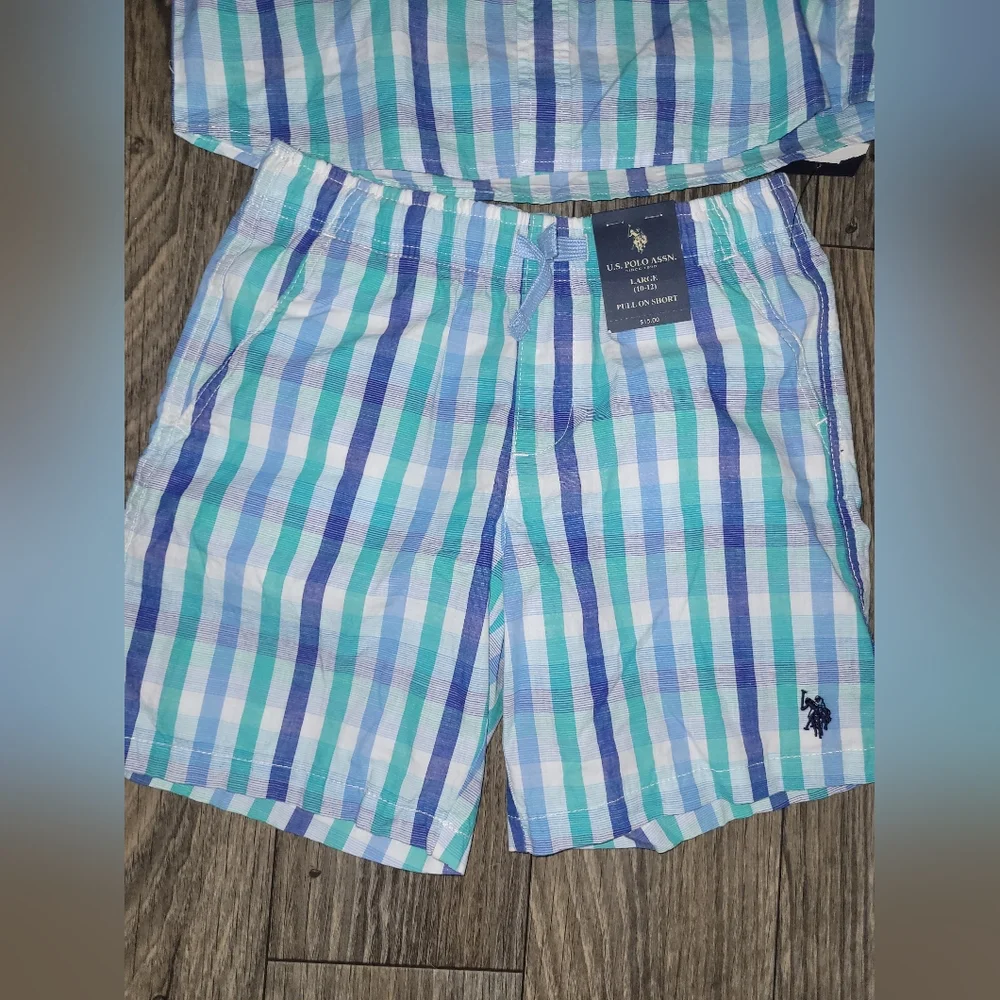 U.S. Polo Assn. Kids Plaid Pajama Set - Blue, Green, and White